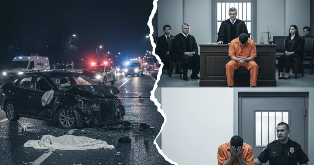 Drunk driving crash leading to court sentencing penalty.