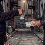 Two men exchanging drugs for cash